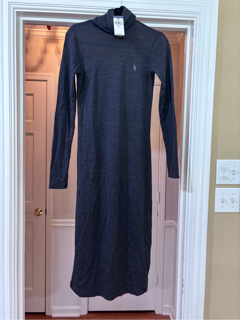 Polo Ralph Lauren charcoal grey long-sleeve turtleneck maxi dress Small Wool